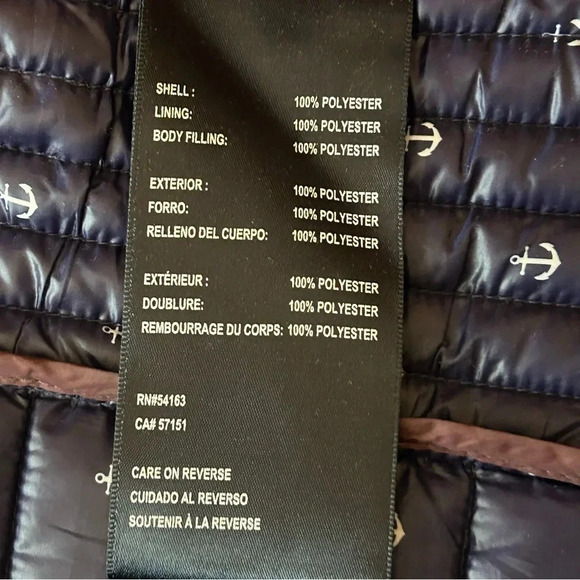 Tommy Hilfiger Womens Large Puffer Vest Navy Anchor Print EUC Packable - Picture 9 of 9